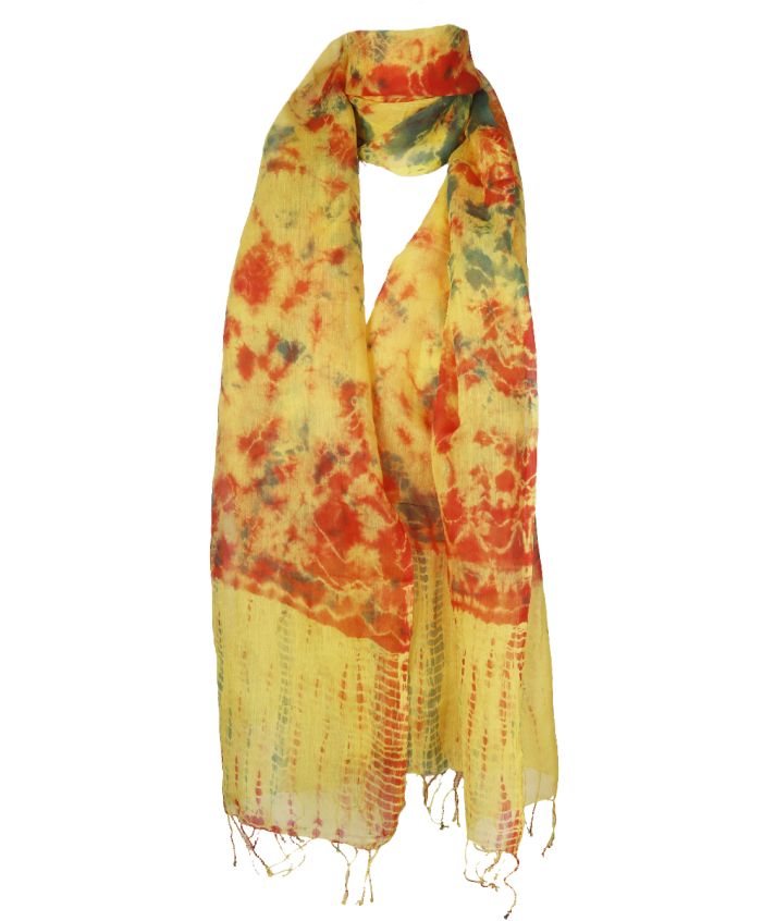 Zijde-katoenen sjaal met tie-dye print