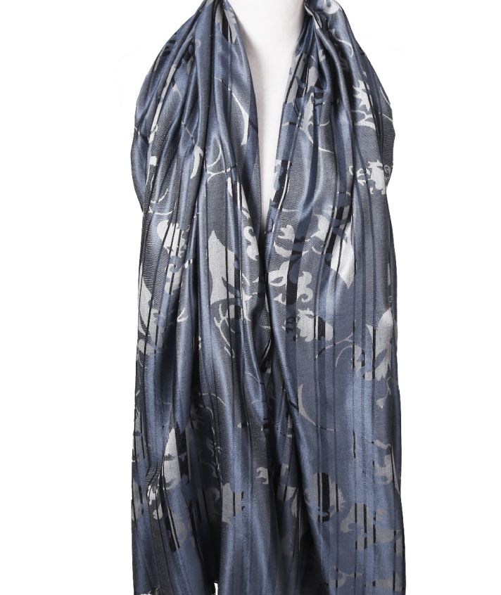 Zijde pashmina sjaal in blauw-grijs