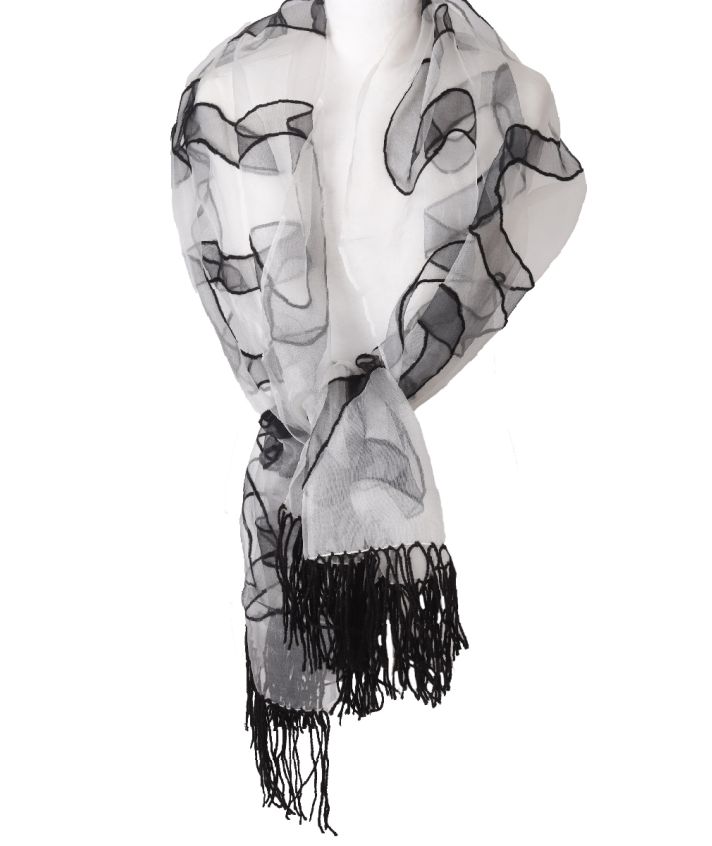 Zijden organza stola in zwart-wit design