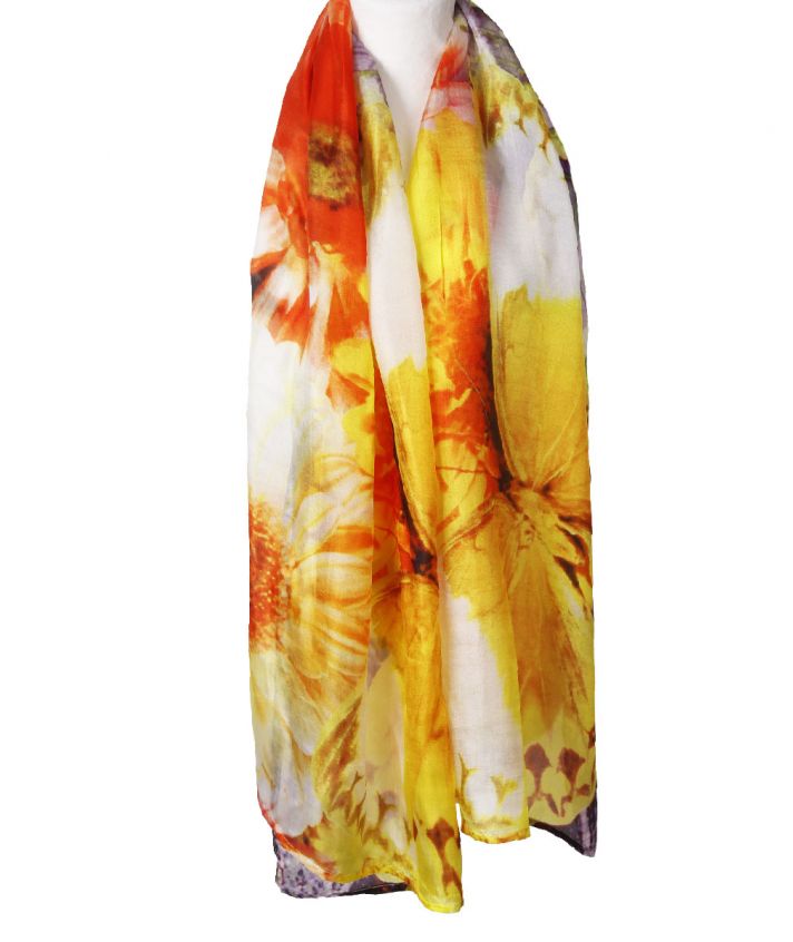 Zijden sjaal met fotoprint van kleurrijke bloemen