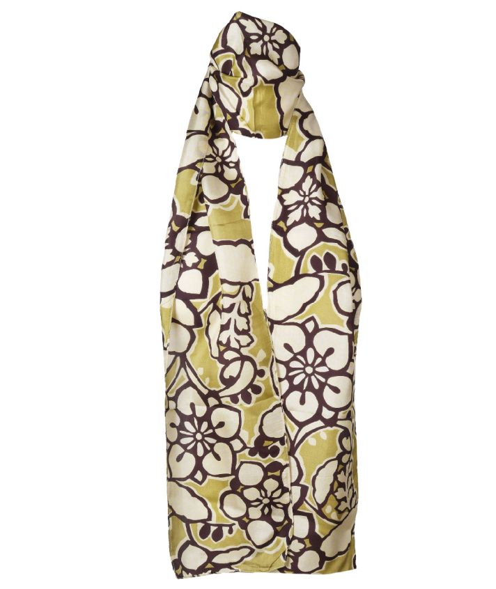 Zijden sjaal in olijfgroen met floral print