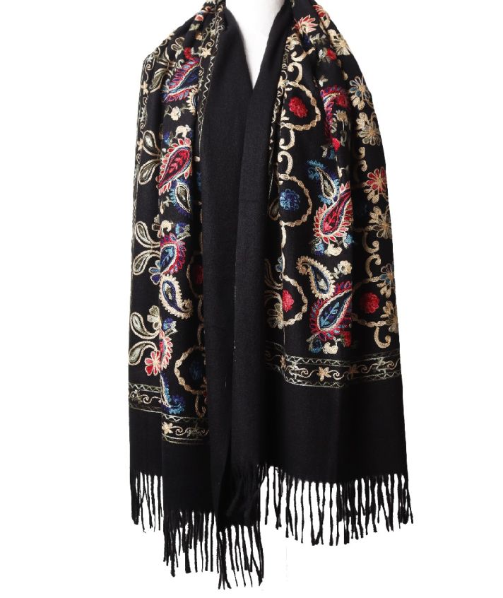 Kasjmier-blend sjaal met geborduurde bloemen