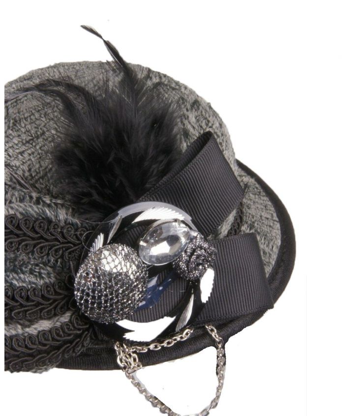 Haaraccessoire - glam-hoedje van grijs / zwart fluweel op diadeem