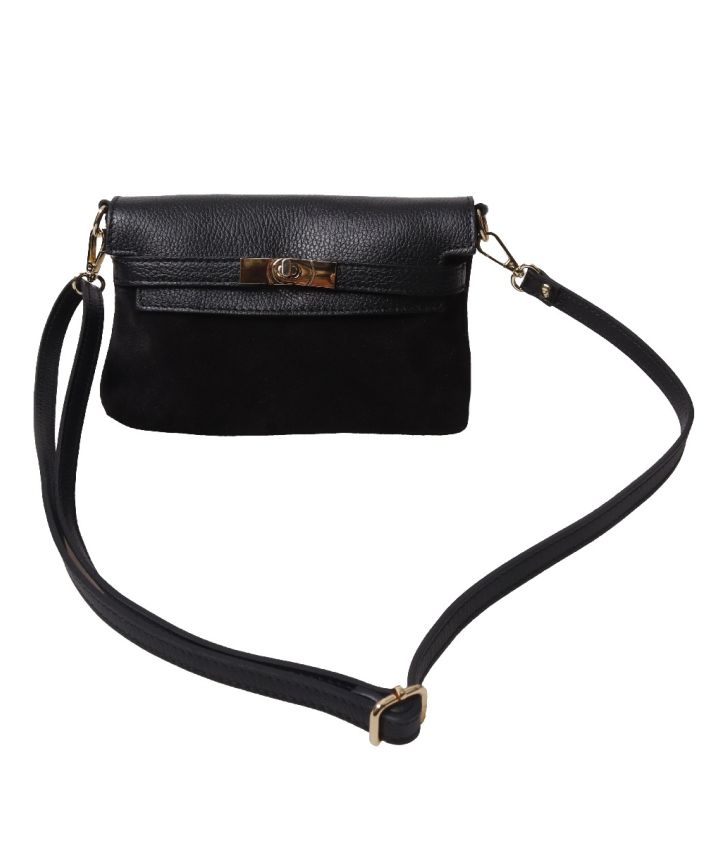 Jolie clutch in suède & leer in zwart