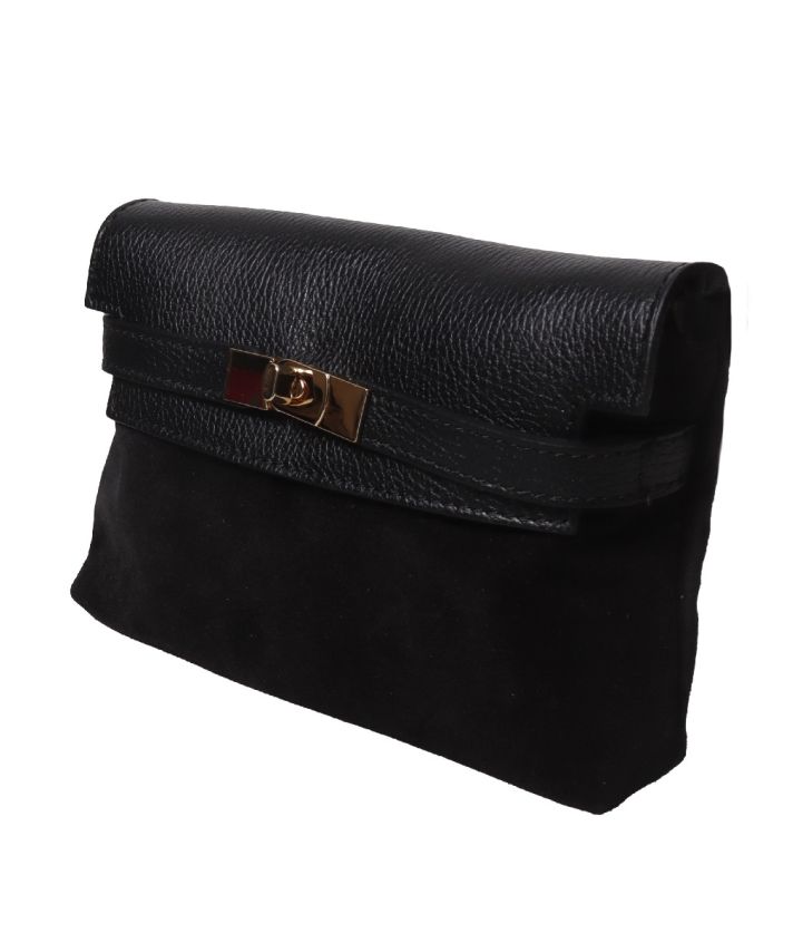 Jolie clutch in suède & leer in zwart