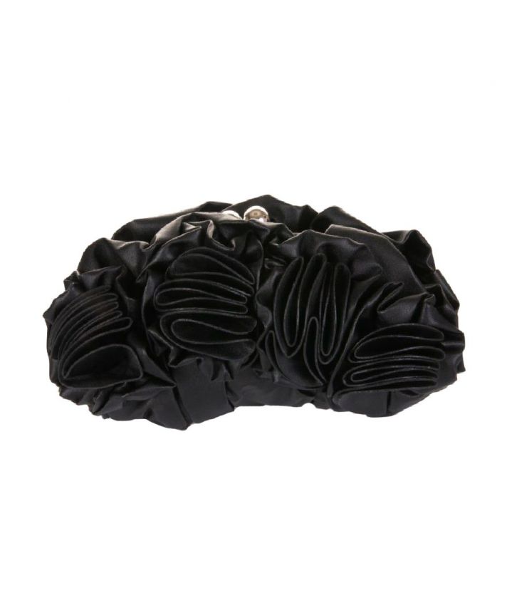Zwarte faux lederen ruches clutch