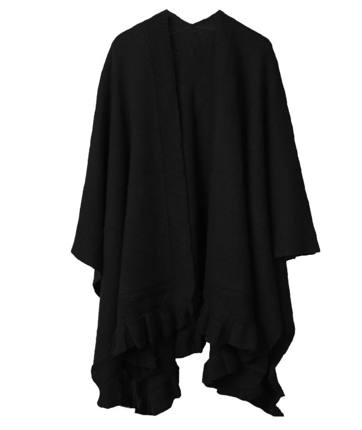 Omslagdoek in zwart met volant rand