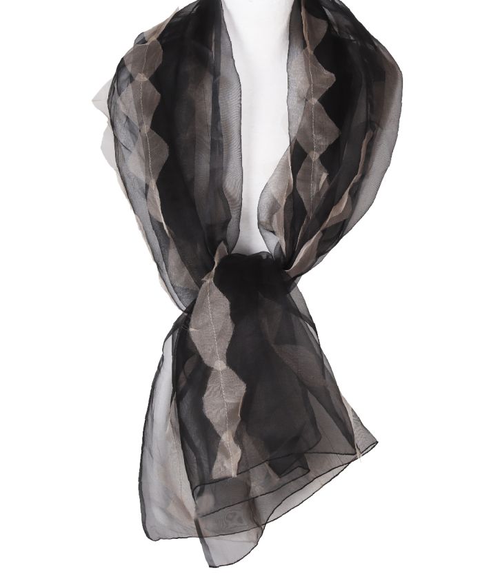 Zwarte stola met beige zigzagdetail