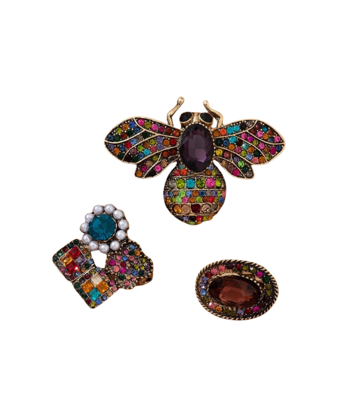 Broche set (3-delig) - bij, bloem en ovaal in diverse kleuren