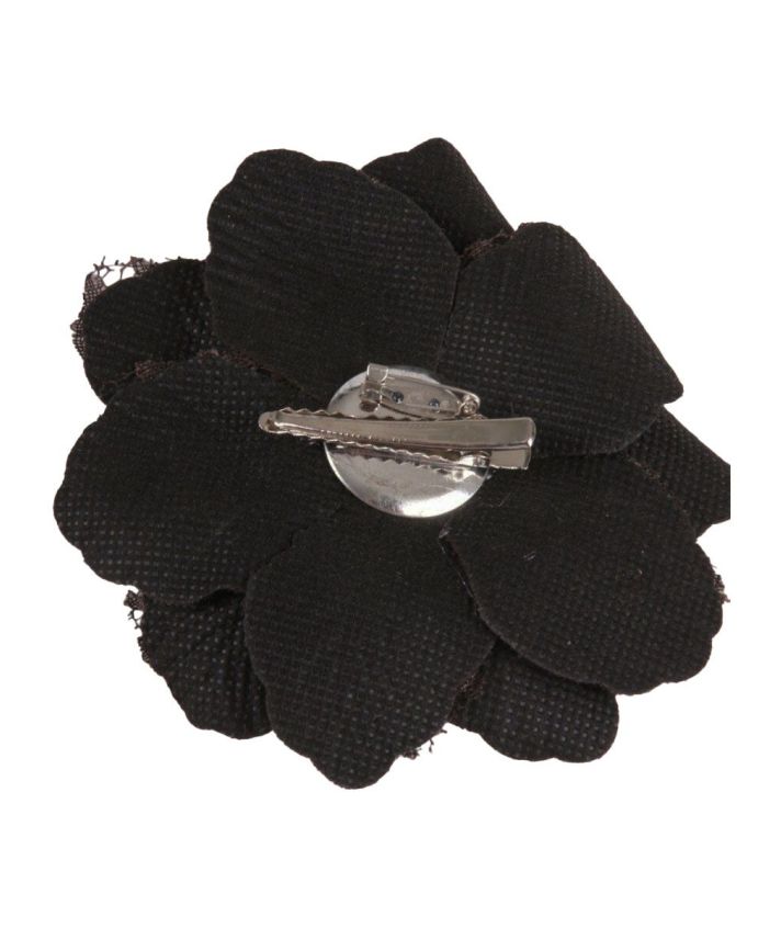 Bruine haarbloem / broche van fluweel en kant