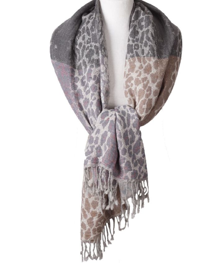 Dubbelgeweven wollen pashmina sjaal - panterprint
