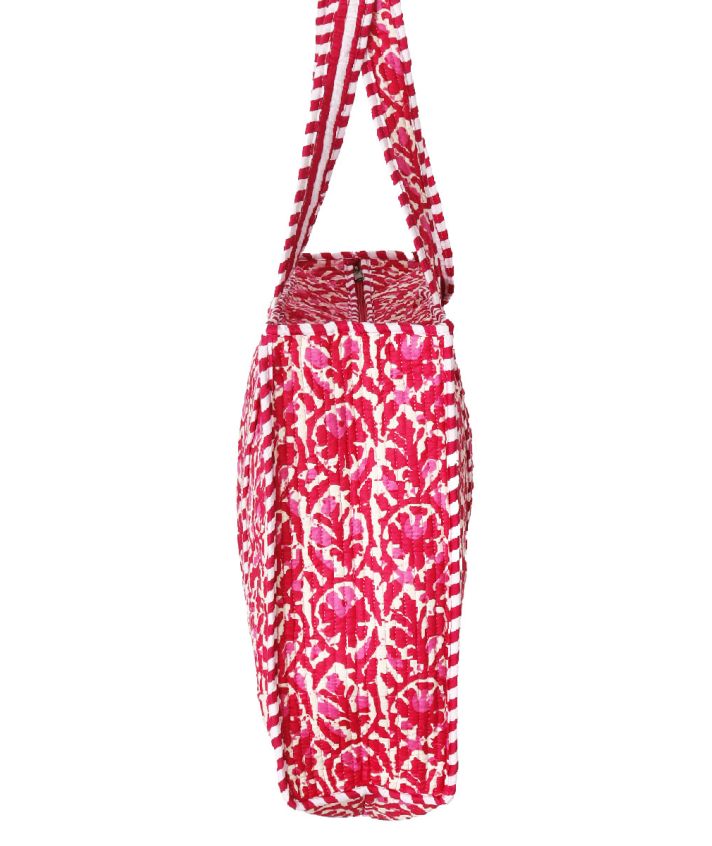 Gewatteerde schoudertas/shopper met floral in roze