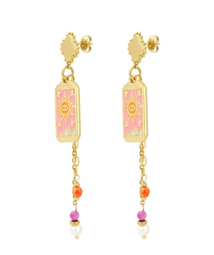 Goudkleurige oorbellen met roze details