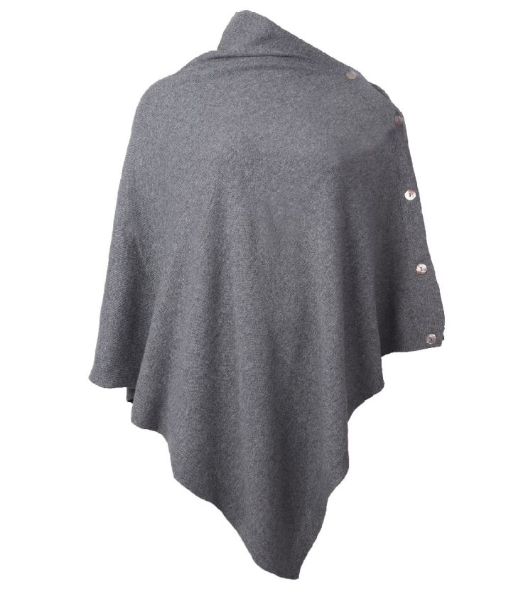 Kasjmier-blend poncho in grijs met knopen