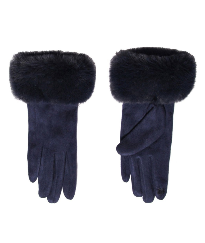 Handschoenen met kunstbont randje in donkerblauw