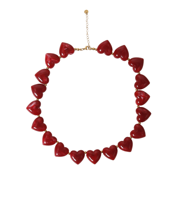 Kralenketting met XL hartjes in rood