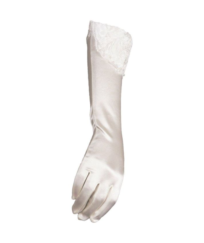 Ivoorkleurige half lange avondhandschoenen met kant
