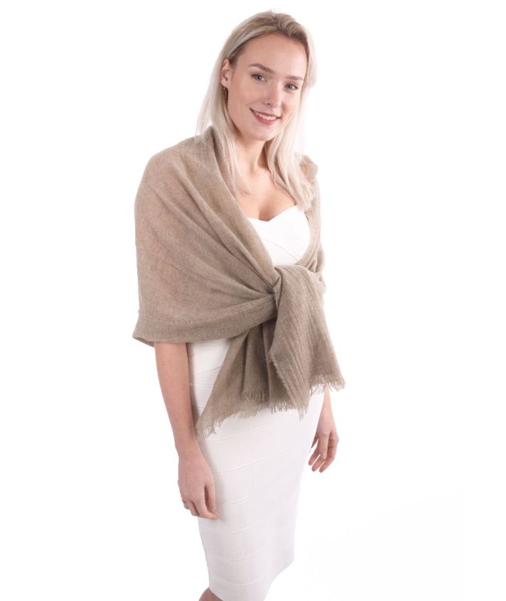Stola/sjaal van 100% kasjmier in taupe