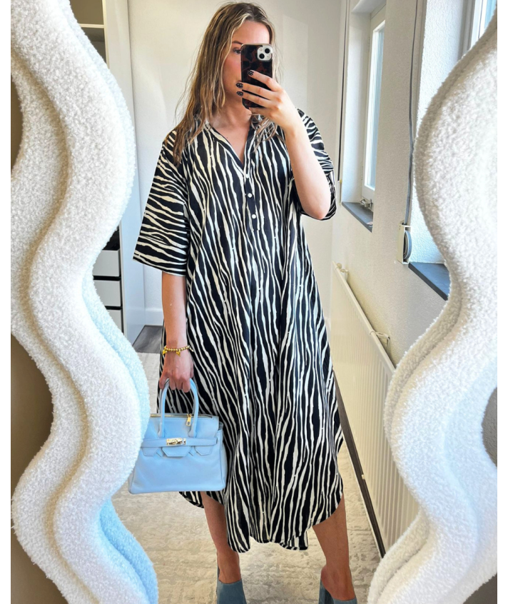 Katoenen kaftan jurk met zebraprint