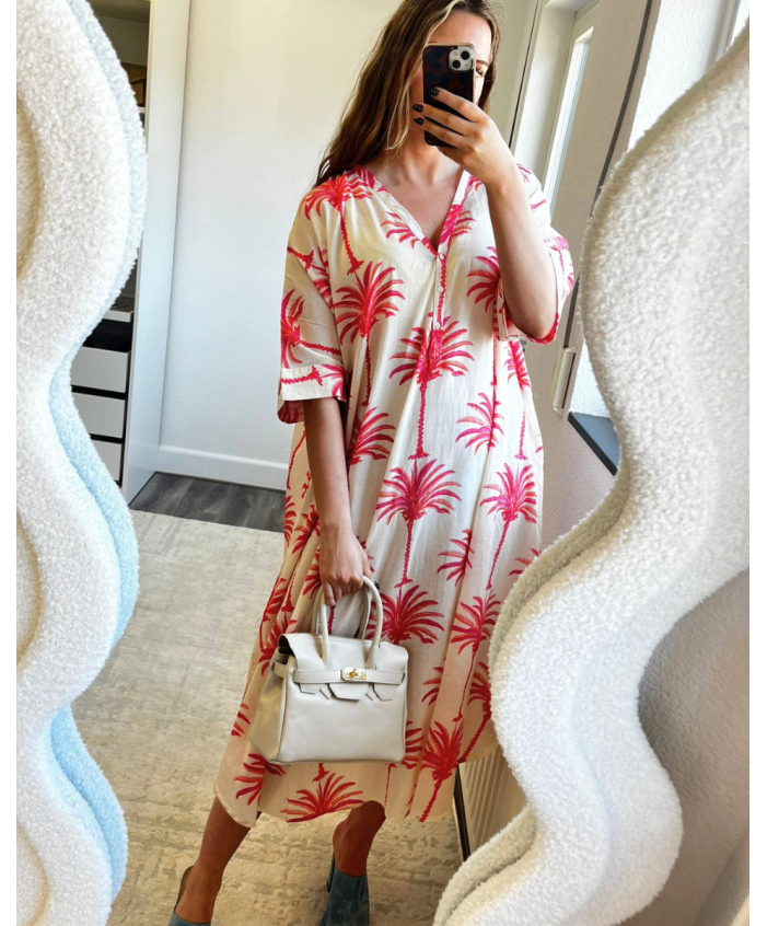 Katoenen kaftan jurk met palmbomen