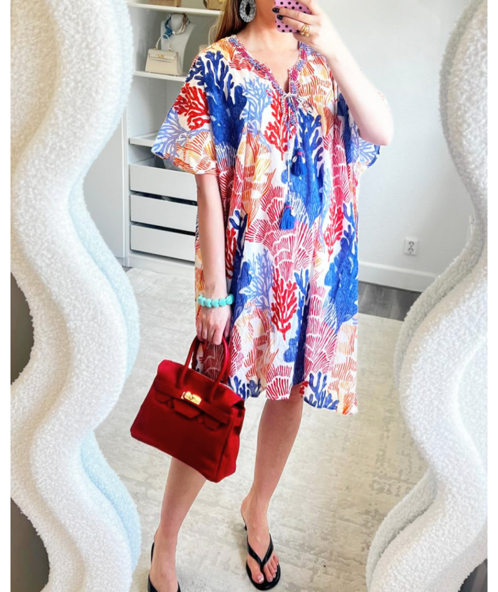 Kaftan met koraalprint