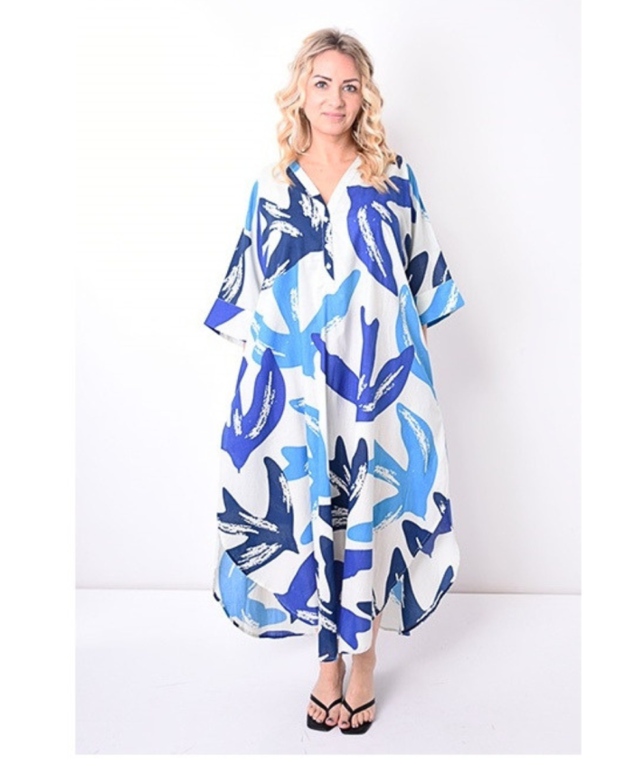 Lange kaftan jurk in blauw tinten