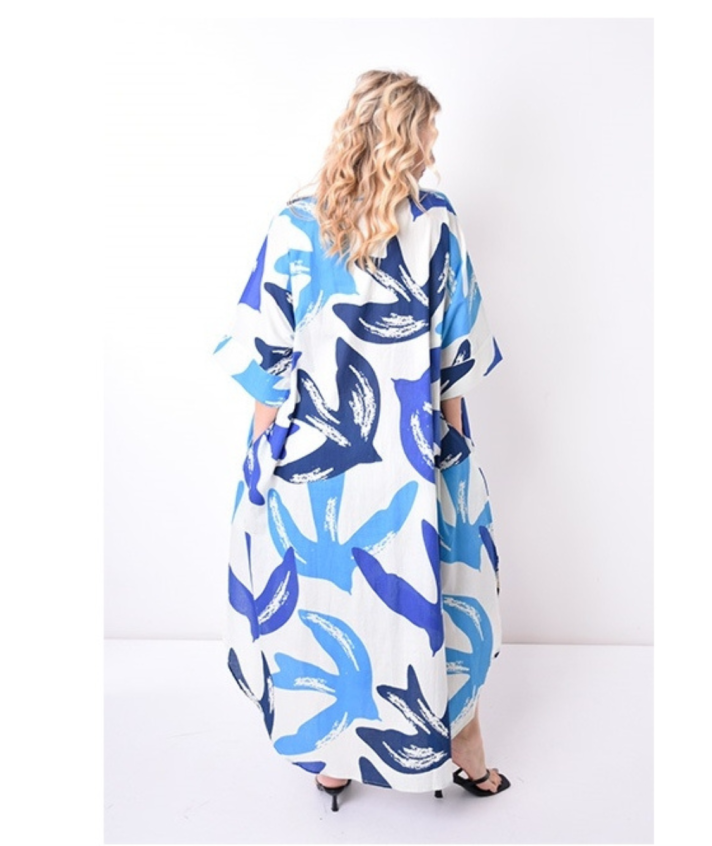Lange kaftan jurk in blauw tinten
