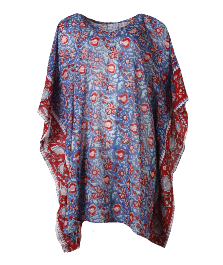 Luchtige bloemen kaftan in kobaltblauw