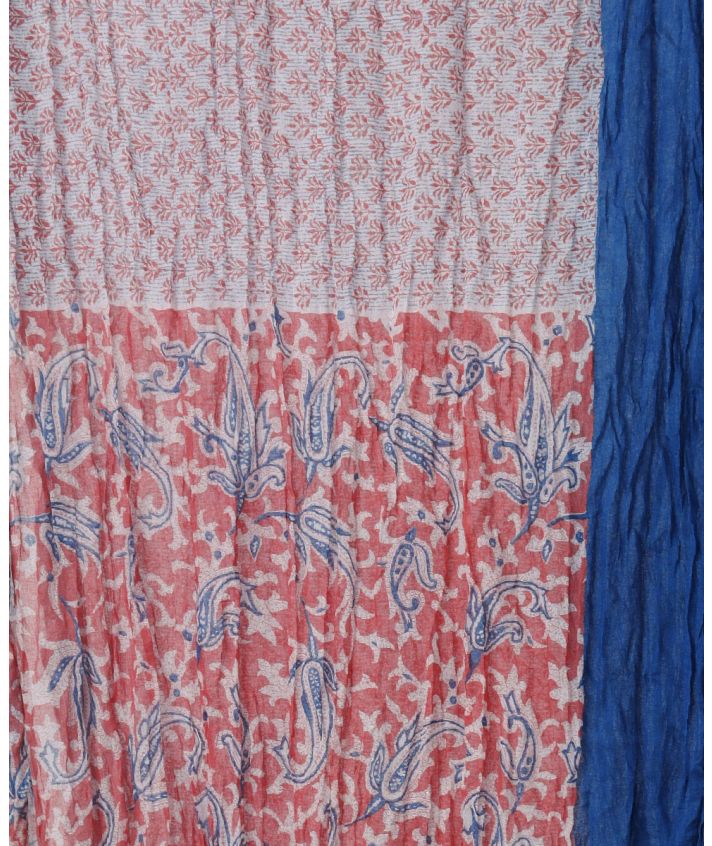 Katoenen sjaal met koraal-blauwe bloemenprint