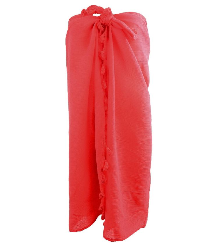 Katoenen sarong in koraalroze met kwasten franje