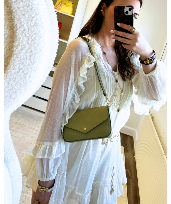 Kylie lederen clutch in olijfgroen