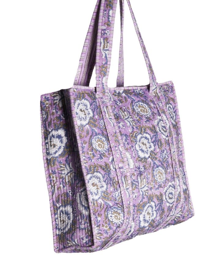 Gewatteerde shopper lila met bloemenprint
