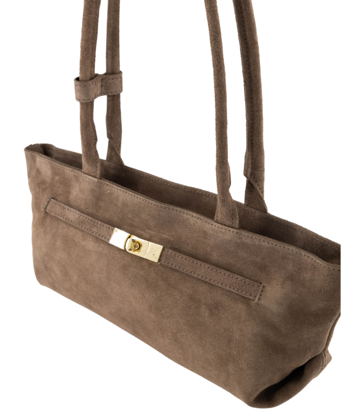 Lottie suède schoudertas in taupe