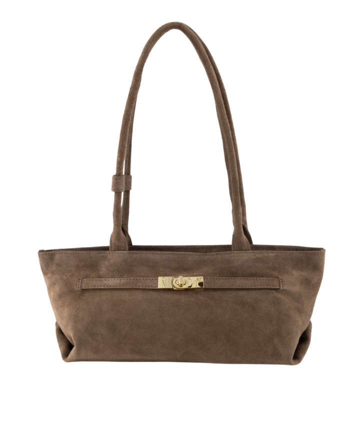 Lottie suède schoudertas in taupe