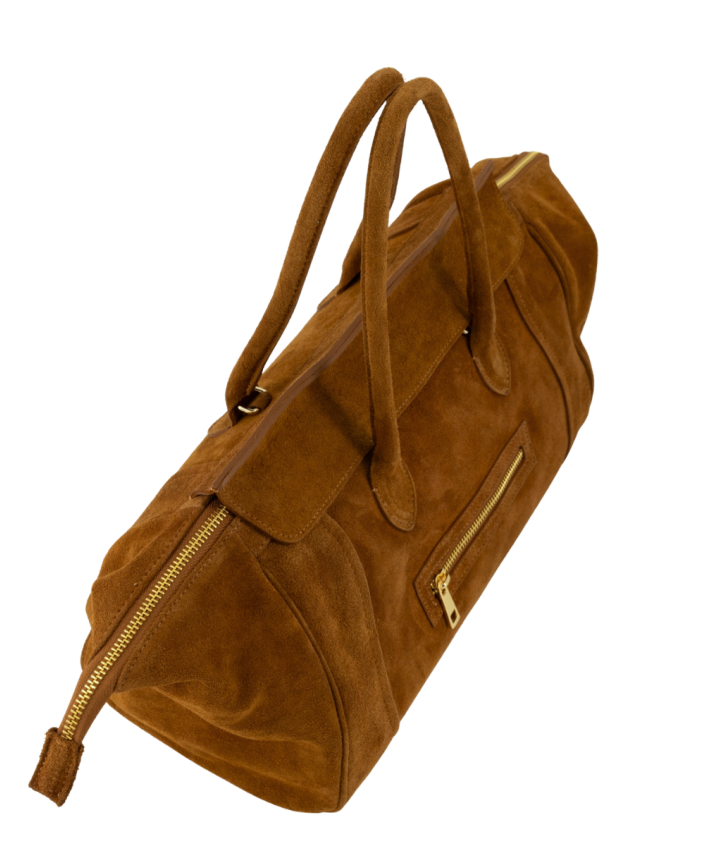 Mina suède handtas in cognac bruin