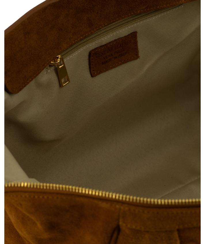 Mina suède handtas in cognac bruin