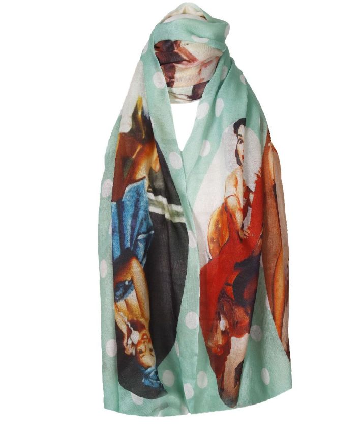 Mintgroene sjaal met pin-up style print