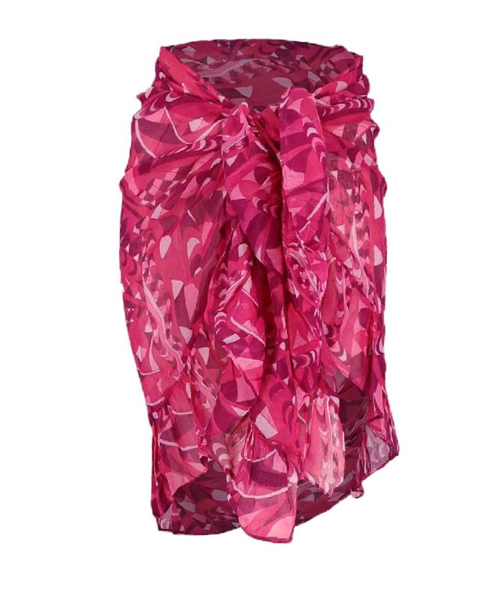 Pareo met volantrand in paars en roze