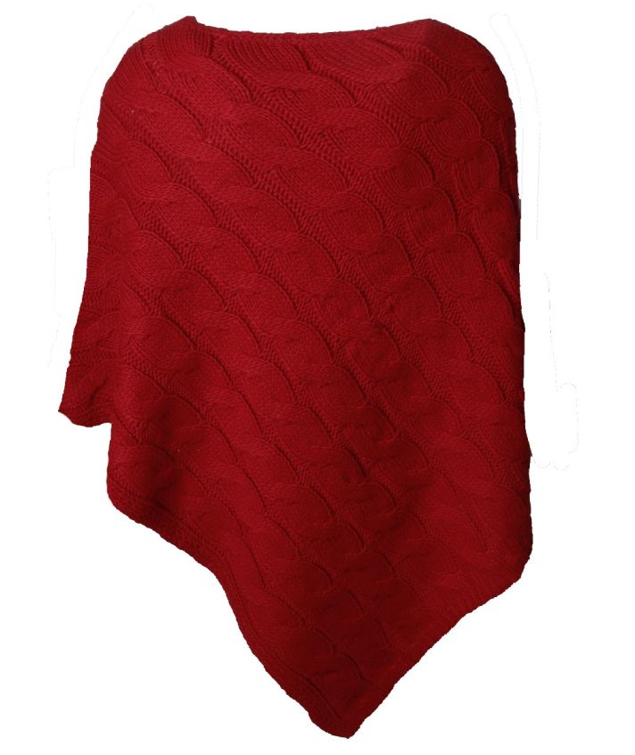 Poncho met kabelgebreide structuur