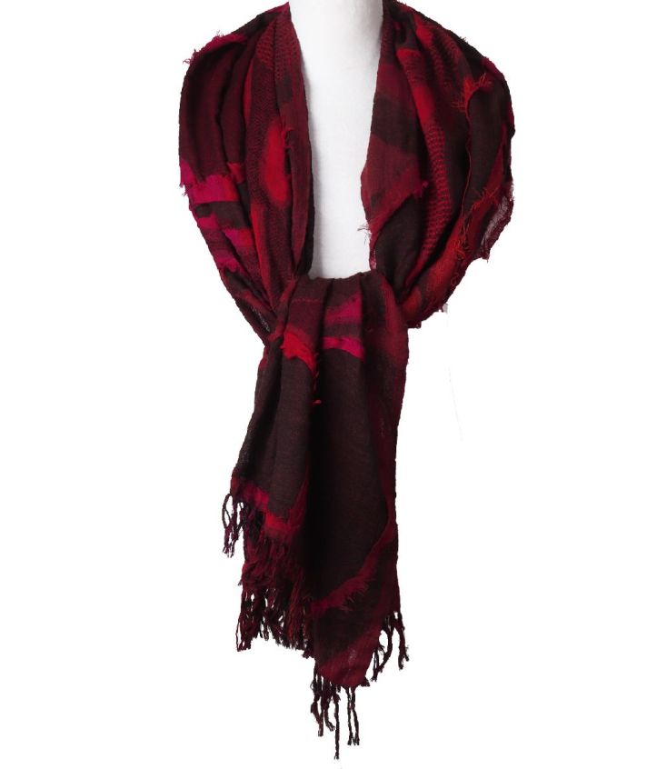 Wollen mousseline sjaal in rood en fuchsia