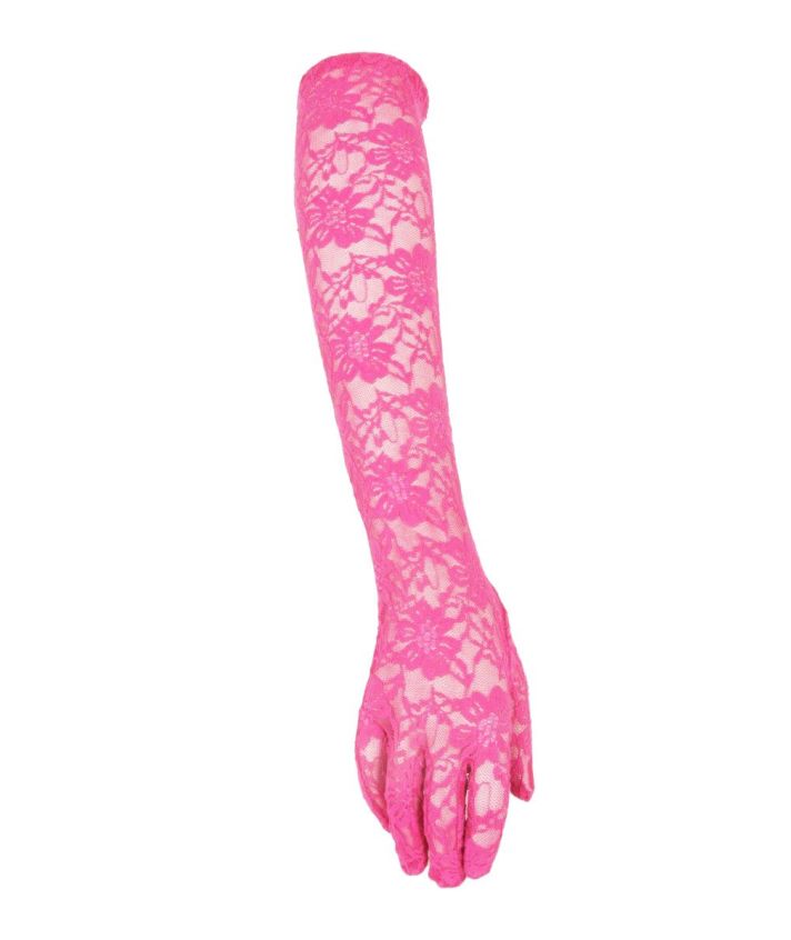 Roze avondhandschoenen van stretchkant