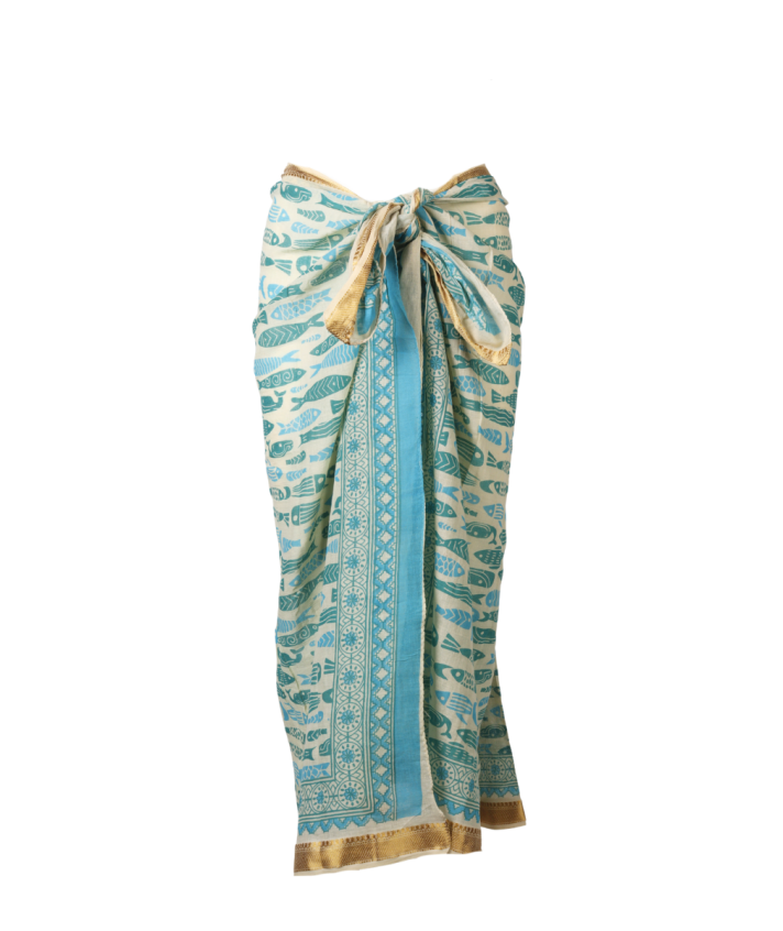 Sarong met vissenprint in turquoise