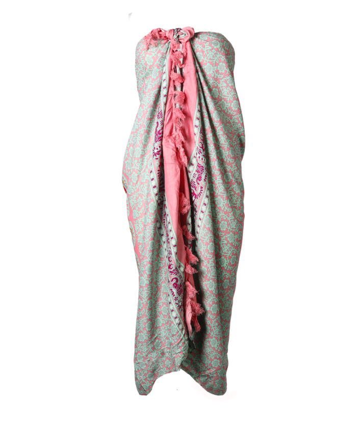 Sarong met ornament in roze en mintgroen