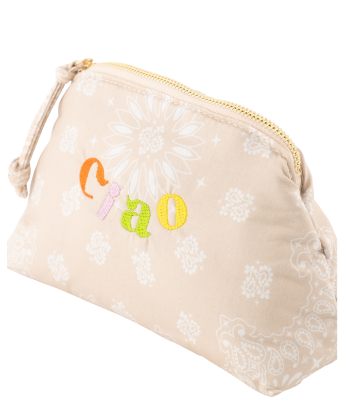Senna make up tas met bandana print in lichtbeige