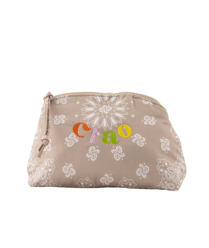 Senna make up tas met bandana print in taupe
