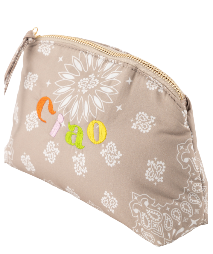 Senna make up tas met bandana print in taupe