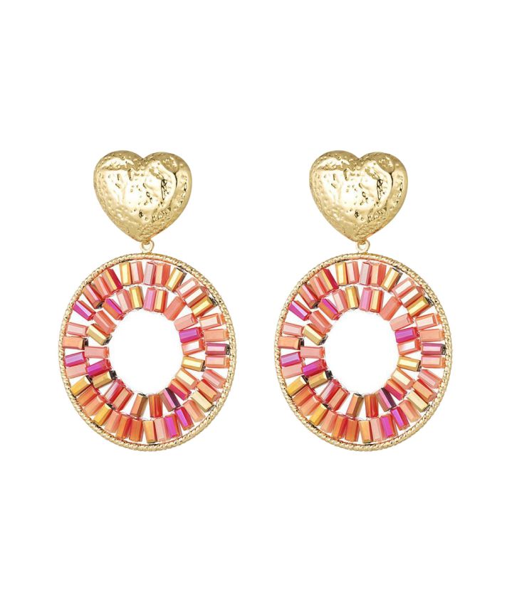 Statement oorbellen met hart & kralen