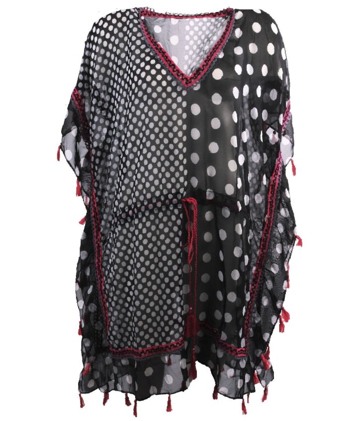 Korte voile kaftan met polka dot print