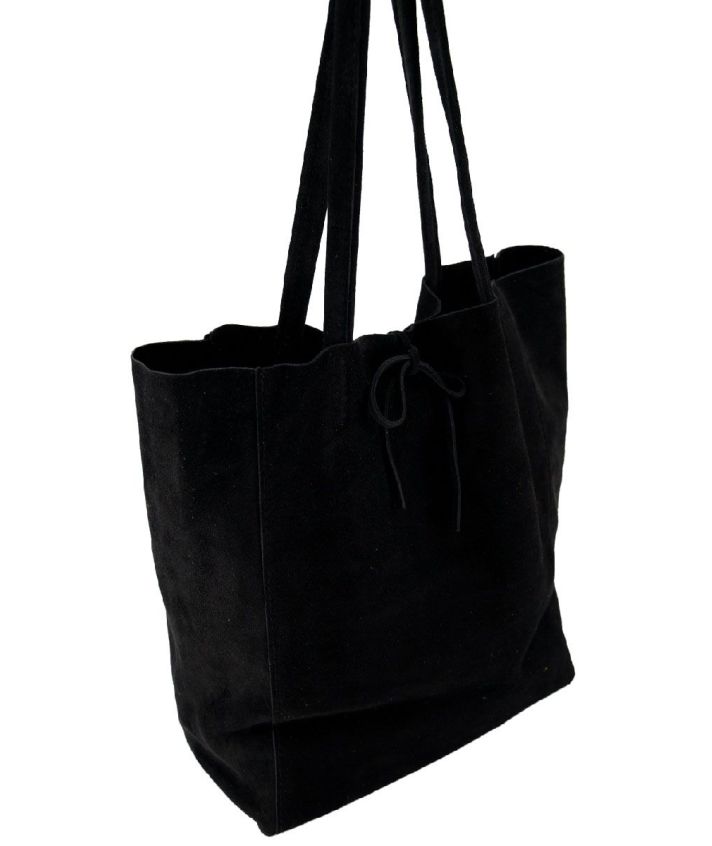 Suède shopper in zwart