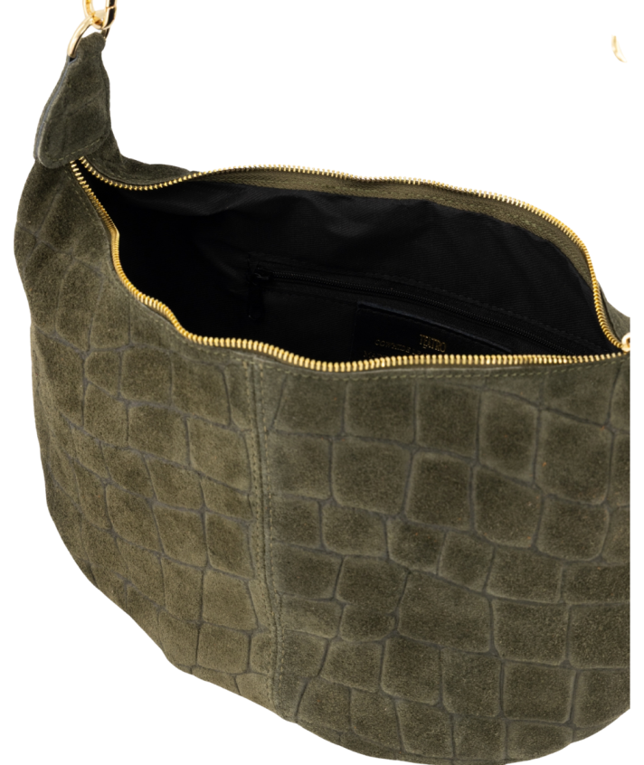 Savanna croco suède tas in olijfgroen